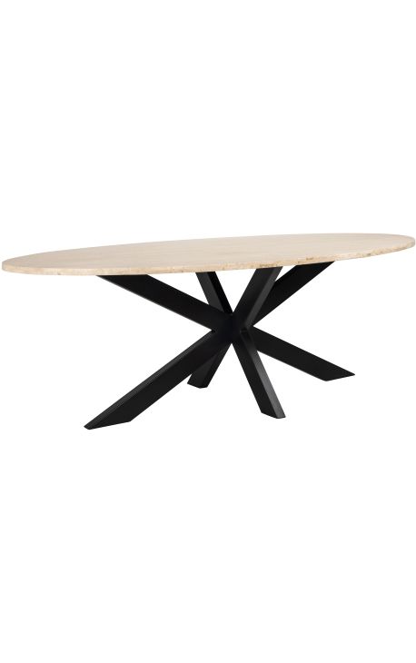 OSIS ovaal eettafel van brons en beige travertijn - 230 cm