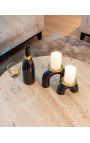 Set of 2 OSIS coffee tables in bronze metal and beige travertine top