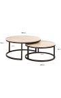 Conjunto de 2 mesas de café OSIS en metal de bronce y top de travertino beige