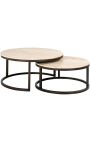 Conjunto de 2 mesas de café OSIS en metal de bronce y top de travertino beige