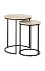 Set of 2 OSIS side tables in bronze color metal and beige travertine