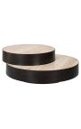 OSIS coffee table with 2 tops in beige travertine and bronze metal color