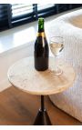 OSIS side table in bronze metal and beige travertine