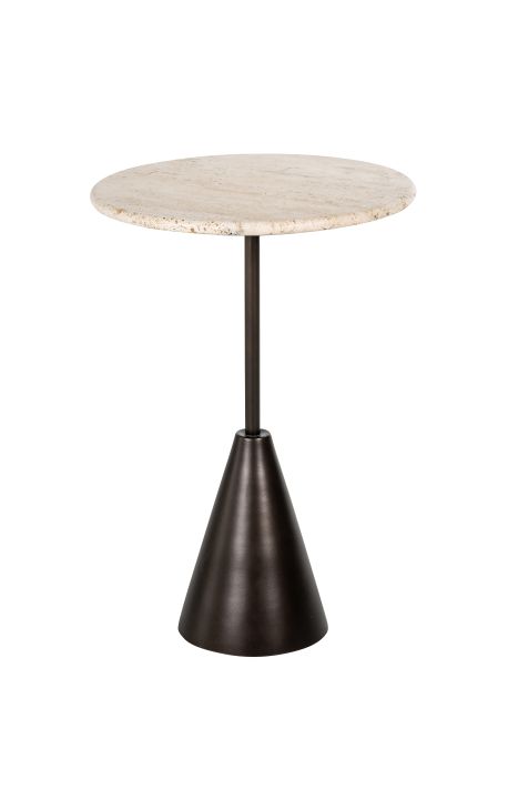 Table d'appoint OSIS en métal bronze et travertin beige