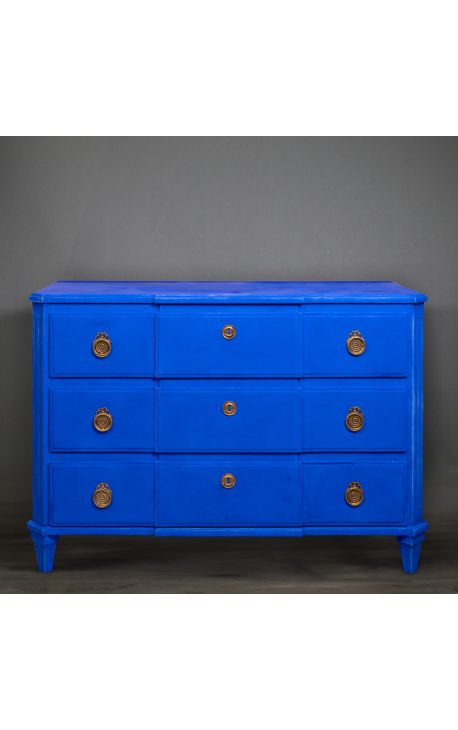 Commode Suédoise coloris bleu "Klein" patiné à 3 tiroirs