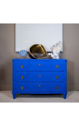 Commode Suédoise coloris bleu &quot;Klein&quot; patiné à 3 tiroirs