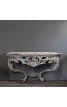 Grande console de style Louis XV Rocaille en bois couleur naturel patiné