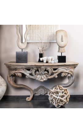 Large Louis XV Rocaille style console in natural patinated wood