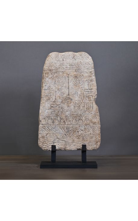 Babylonian sand stone stele on black metal support