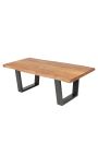 ARGES acacia coffee table with black metal base - 110 cm