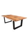 ARGES acacia coffee table with black metal base - 120 cm