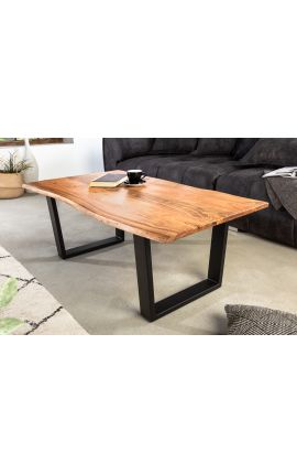 ARGES acacia coffee table with black metal base - 120 cm