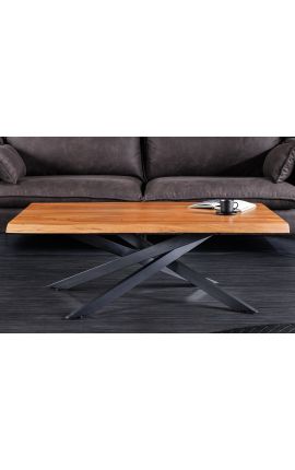 DAMY acacia coffee table with black metal base - 110 cm