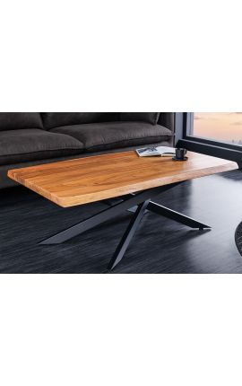 Table basse en acacia DAMY avec piètement en métal noir - 110 cm - 35mm