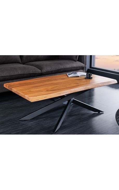 Mesa de café DAMY acacia con base de metal negro - 110 cm