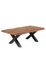 Gery acacia coffee table with black metal base - 110 cm