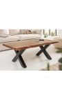 Gery acacia coffee table with black metal base - 110 cm