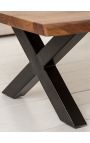 Gery acacia coffee table with black metal base - 110 cm