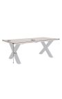 Gery acacia coffee table with black metal base - 120 cm - 25mm