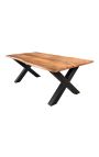 Gery acacia coffee table with black metal base - 120 cm - 25mm