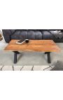 Gery acacia coffee table with black metal base - 120 cm - 25mm