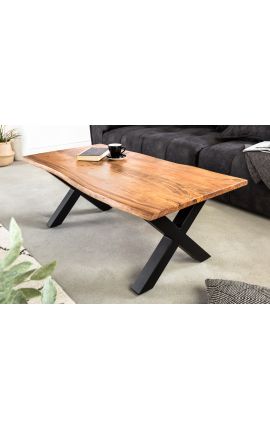 Gery acacia coffee table with black metal base - 120 cm - 25mm