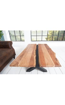 Table basse en acacia BRAZY avec piètement en métal noir - 100 cm - 38mm