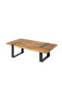 HIMA mango wood coffee table with black metal base - 100 cm