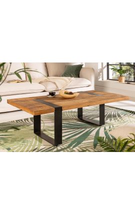 HIMA mango wood coffee table with black metal base - 100 cm