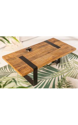 Table basse en manguier HIMA avec piètement en métal noir - 100 cm