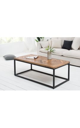 SOLA mango coffee table with black metal base - 100 cm