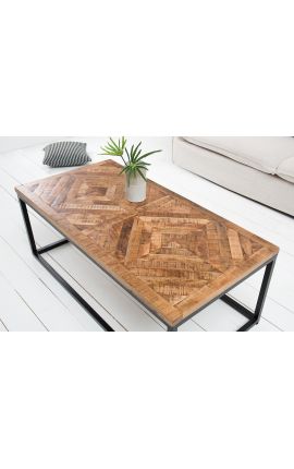 Table basse en manguier SOLA avec piètement en métal noir - 100 cm