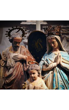 Large polychrome plaster statue &quot;The Holy Family of Chapelle&quot;