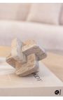 Contemporary sculpture with geometric shapes in beige travertine