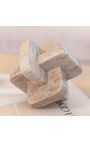 Contemporary sculpture with geometric shapes in beige travertine