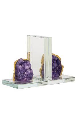 Kristall-Buchend mit goldfarbenem lila Amethyst