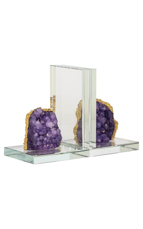 Crystal bookend with gold-lined purple amethyst