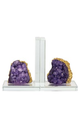 Bookend de cristal com ametista roxo dourado