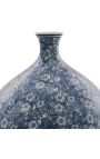 Große runde Vase "Bleu Floral" aus emaillierter blauer Keramik