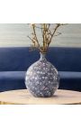 Large "Bleu Floral" round vase in enamelled blue ceramic