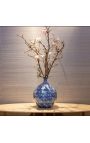 Large "Bleu Floral" round vase in enamelled blue ceramic