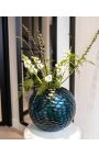 Very large round vase "Mado" in blue glass with geometric facets