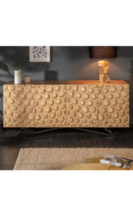 JOHN Credenza a 4 porte a Manguier e betulla con motivo geometrico 3d