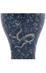 Decoratieve urn-type vase "Draak" in blauw emaleerde keramiek, medium model