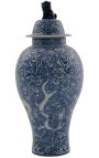 Vase type urne décorative "Dragon" en céramique bleu émaillé grand modèle