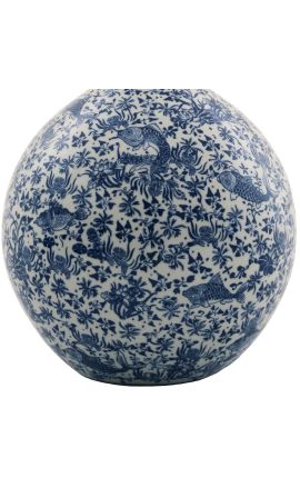 Large round vase &quot;Blue River&quot; in enamelled blue ceramic