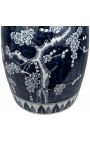 Cylindrical pot "Tree of life" in enamelled blue ceramic - Size L