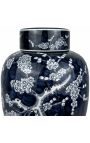 Cylindrical pot "Tree of life" in enamelled blue ceramic - Size L