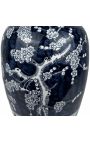 Cylindrical pot "Tree of life" in enamelled blue ceramic - Size L