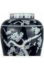 Cylindrical pot "Tree of life" made of enamelled blue ceramic - Size XL